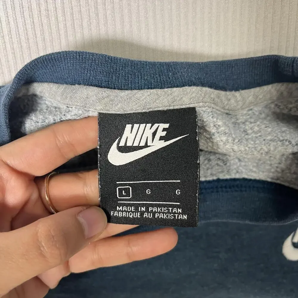 Nike Sweatshirt Mens Large Blue Fleece Crewneck Swoosh Logo Y2k Kangaroo Pocket